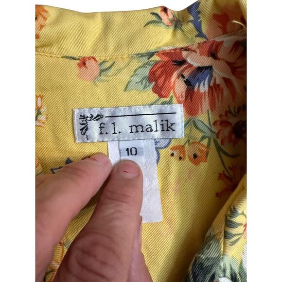 F.L. Malik Women's Yellow Floral Print Button Front Vest Size 10 - Picture 4 of 6